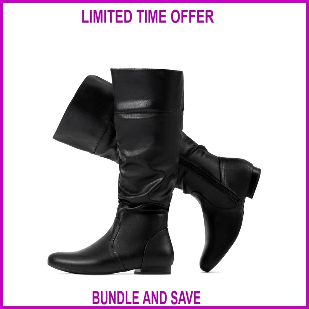 Wide Calf Knee High Pull On Boots with Faux Fur Lining